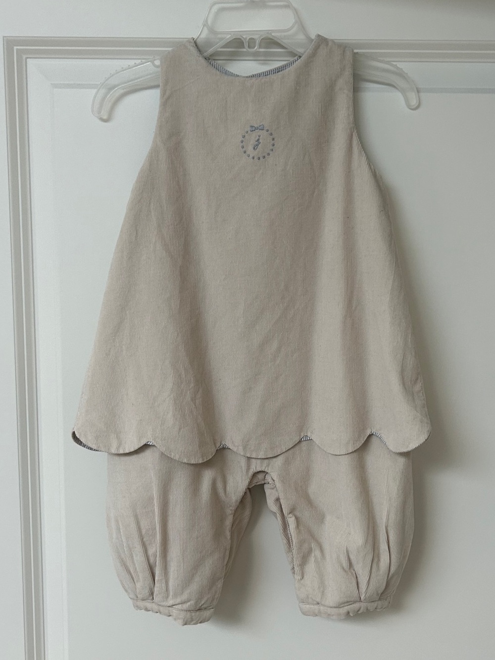 Jacadi Beige Corduroy Romper with Striped Lining | 100% Cotton
